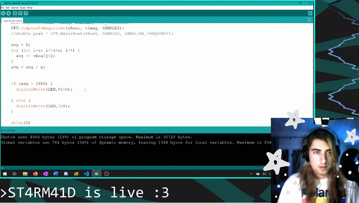 Gif of starting the code during the stream
